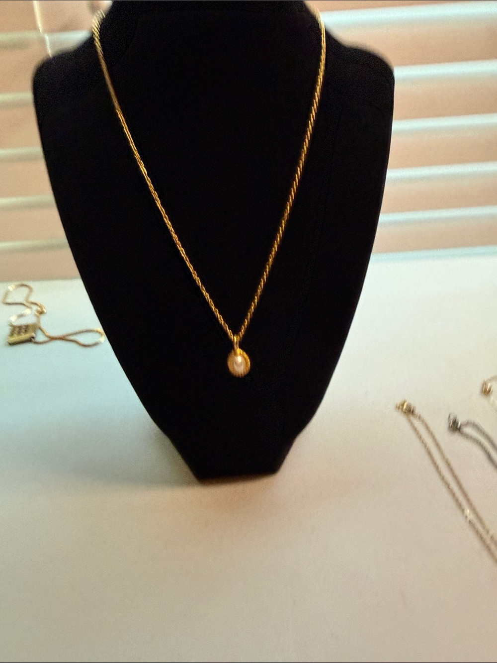 Gold Rope Chain Necklace with Pearl Pendant